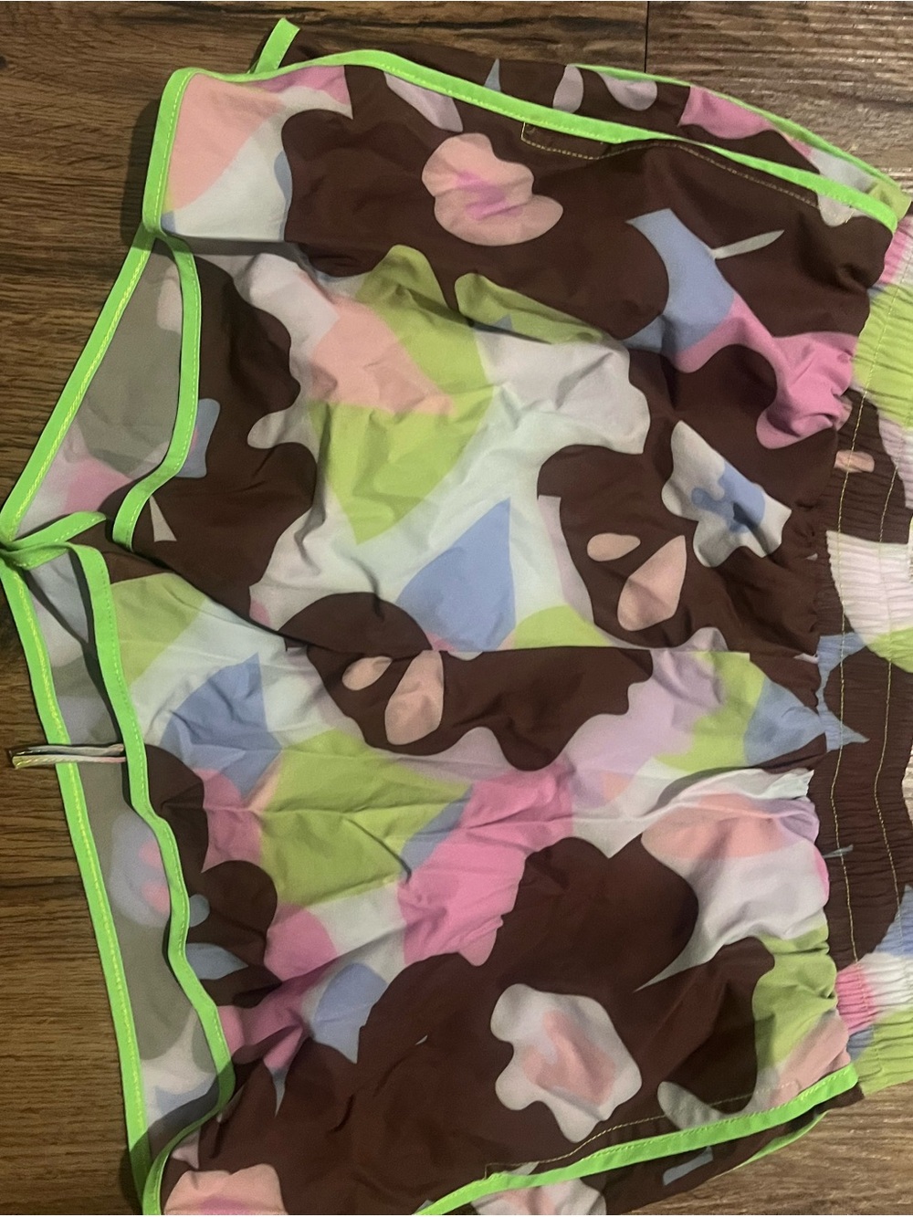 Girls' Floral-Camo Swim Shorts in Brown & Neon Green Trim